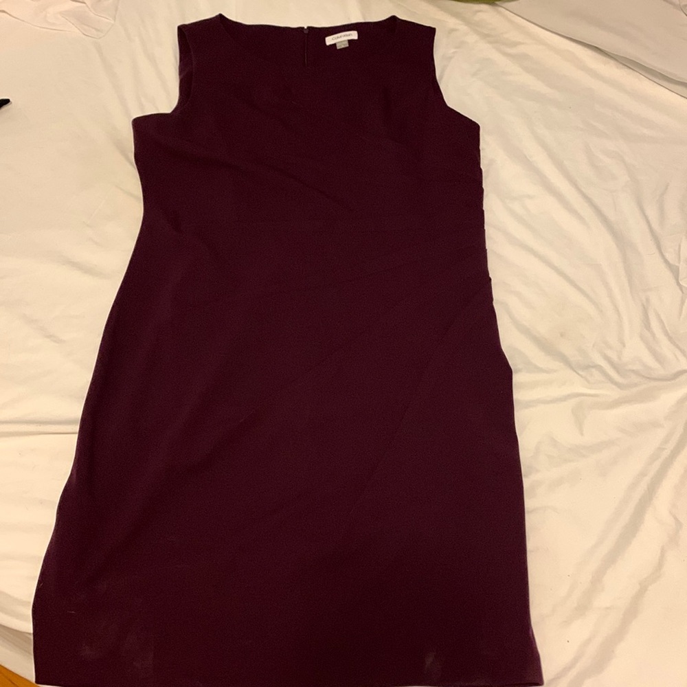 Size 16 Calvin Klein eggplant sheath dress with starburst detailing on left side
